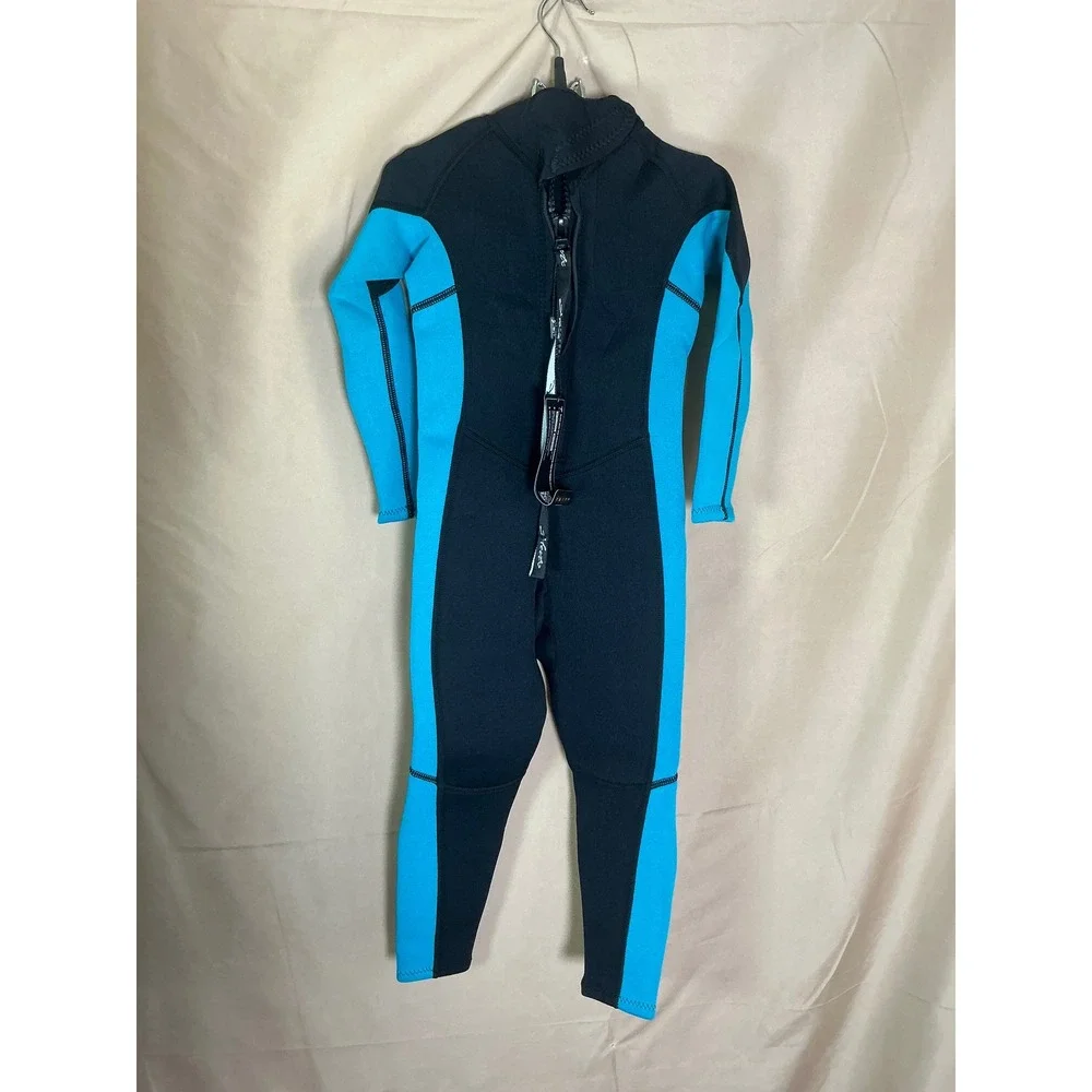 Hevto Wetsuit Kids Size 5 Blue Black New 3/2mm‎ Neoprene Full Suit Back Zip K01